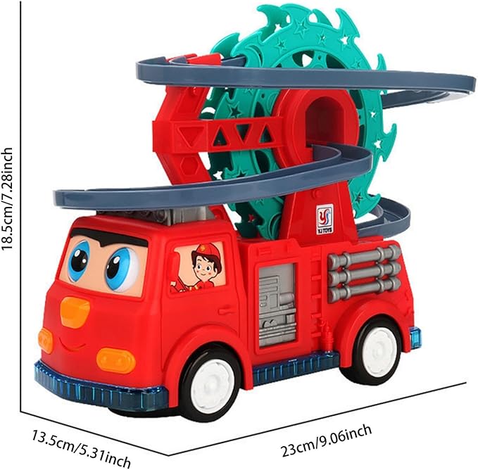 Fire Truck Climbing Slide Music Toy, Electric Fire Truck Climbing Stairs Toy with Slide for Ages 3-8, Fire Trucks Roller Coaster Toys with Lights & Music for Preschool Children's Birthday Gifts (Red)