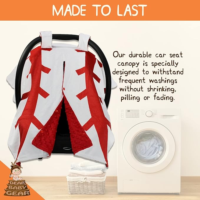 Dear Baby Gear Car Seat Cover for Boys & Girls - Baby Carseat Canopy w/Snap Opening - Infant Seat Cover - Stroller & Nursing Covers - Newborn Carrier Canopy - 40x30" (Baseball Print - Red Dot)