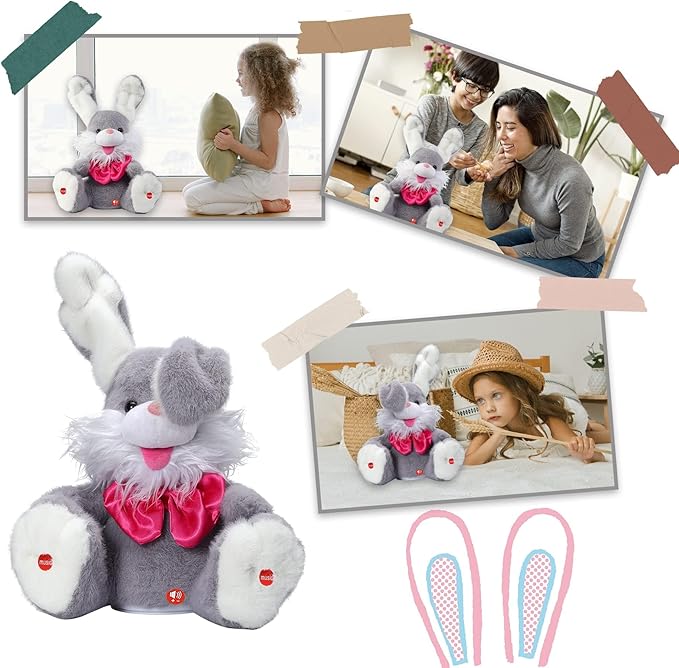 MIAODAM Peek-A Boo Bunny Toys for Toddlers, Bunny Stuffed Animal, Children Song & Lullabies Talking Toys, Cute Easter Bunny Toy with Floppy Ears, Interactive Gifts for Baby & Toddler