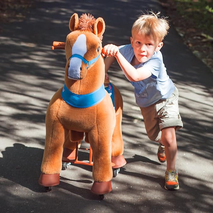 PonyCycle Kids Horse Ride on Toys Plush Interactive Riding Horse Essential Model E for Toddlers 3-4 Walking Rocking Horse, No Electricity, Giddy up Riding Gifts Toys Brown E337