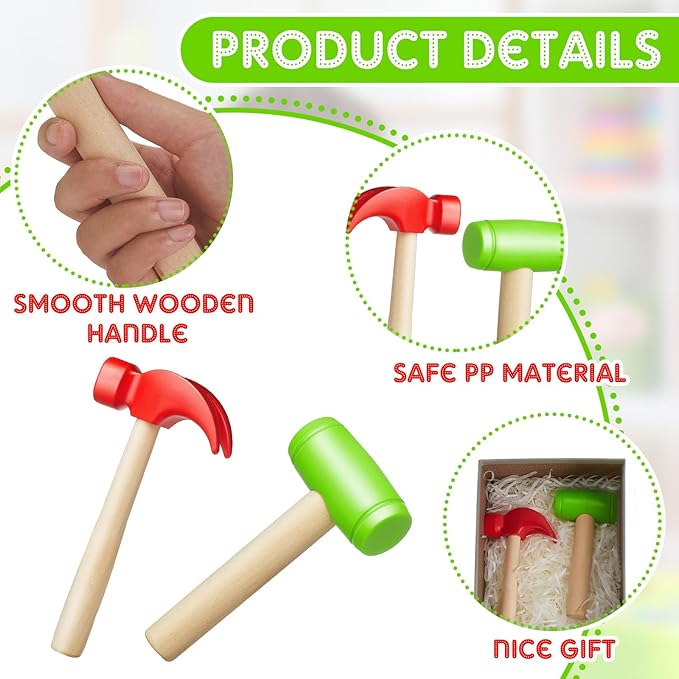 Deekin Toy Hammer Simulation Small Wooden Plastic Maintenance Tools Hammers Educational Toys Party Gift for Teens Girls Boys School Birthday Games Party Supplies(16 Pcs,2 Style Toy Hammer)