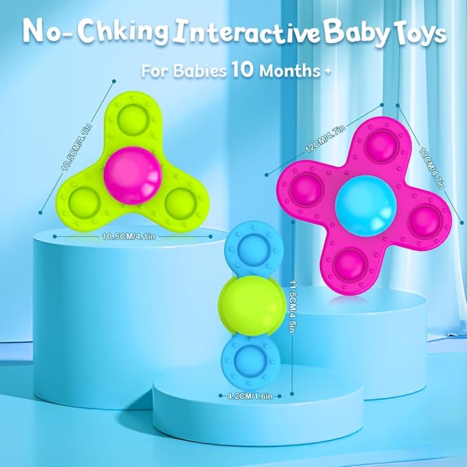 Suction Cup Spinner Bath Toys for 1 Year Old Boy Girl, 3 Pcs Spinning Bath Toys for Toddlers 1-3