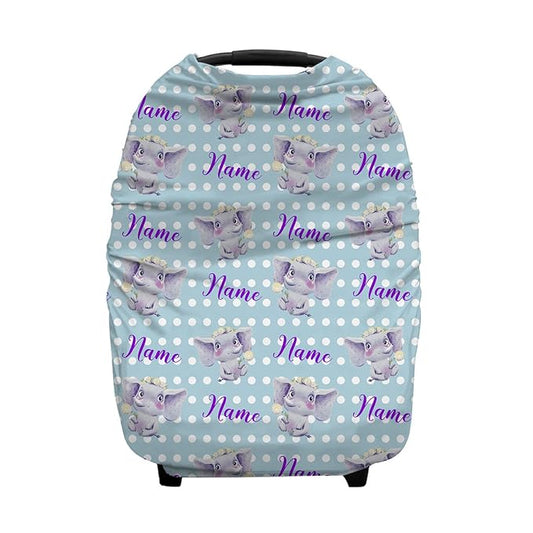 Personalized Watercolor Cute Elephant Baby Car Seat Covers with Name, Custom Nursing Cover Breastfeeding for Babies, Carseat Canopy for Boys Girls, Infant Stroller Cover, Breathable Carseats Cover