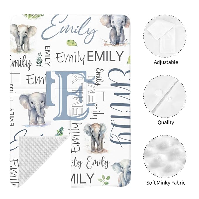 Personalized Winter Car Seat Covers for Babies with Name Elephant Minky Baby Car Seat Cover for Boys Girls Custom Infant Carseat Covers Baby Blanket Nursing Cover Breastfeeding Scarf