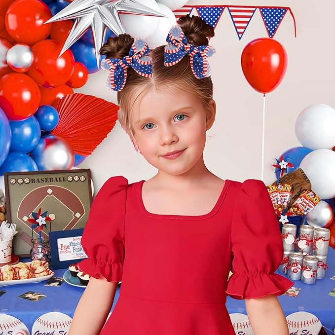 YanJie 4th of July 2pcs Hair Clips Red Blue 3'' Hair Bows American Flag Hairgrips Girls Patriotic Barrette Independence Day Hair Accessories