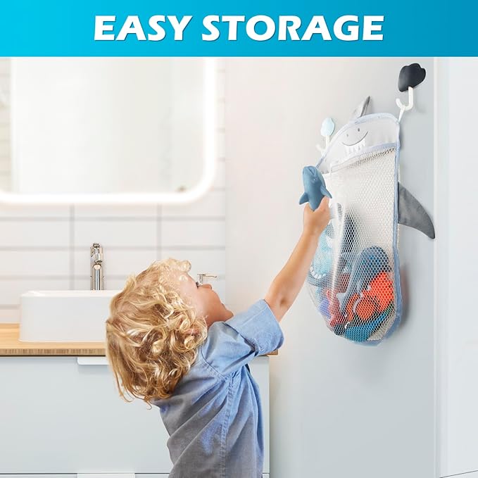 No Hole Mold Free Baby Bath Toys for Kids Ages 1-3, Water Toys for 6-12 Months Infants with Storage Bag, Baby Shark Toys for Pool, Bathtub, Beach, Shower, Tub,Ideal Gifts for Kids Boys and Girls