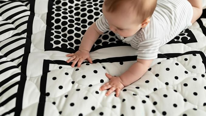 Byrd & Blume Round Baby Play Mat, Reversible Quilted Organic Cotton, High Contrast Black & White Play Mat, Soft Non Toxic Nursery Rug, Foldable Portable, 40 Inch