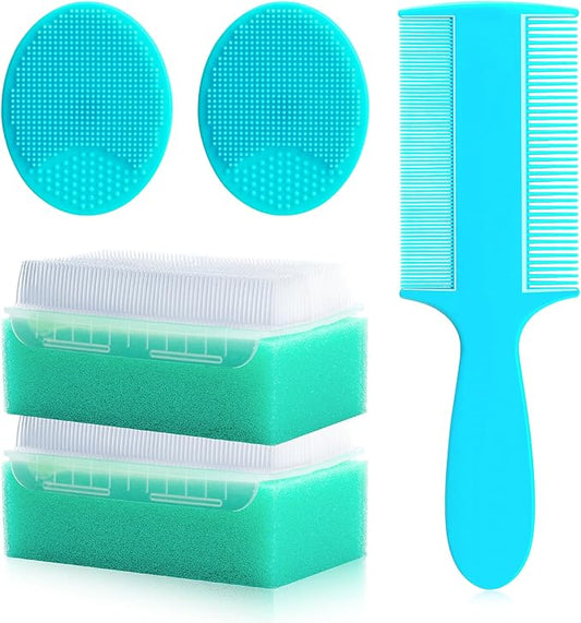 Cradle Cap Brush for Babies, 5Pcs Cradle Cap Treatment Set with Soft Bristle Brushes Silicone Scrubber Long Comb for Newborn Bathing Essentials Baby Brush and Comb Set (Green)