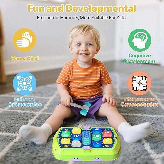 WAYKEE Whack Game Mole for Toddlers, Toys for 3-10 Year Old Boys Girls, Interactive Toddler Boy Girl Toys with 3 Modes & 2 Hammers, Sound & Light, Birthday Xmas Gifts for 3 4 5 6+ Year Old Boys Girls