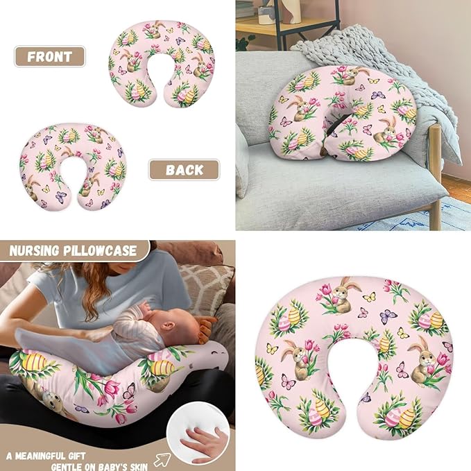 Easter Bunny Basket Covers Nursing Pillow Cover for Baby Tulips Multi - use Baby Essentials Breathable Washable Stain Resistant and Scratch Resistant