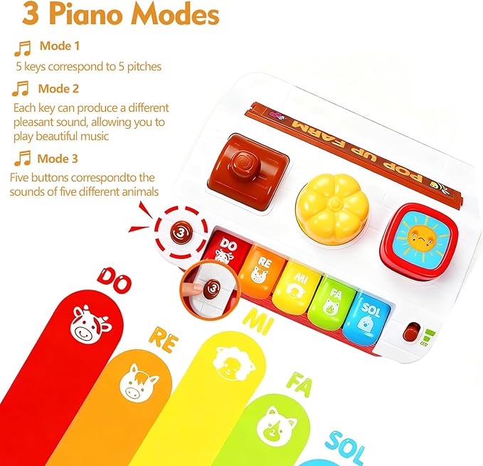 Interactive Pop up Farm Animal Toys with Music & Light & Piano, Montessori Cause and Effect Toys for 1 Year Old Boy, Toddler Early Learning Toys, Birthday Gifts for Baby Infant Toy 12-18 Months