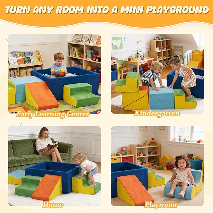 STAOLENE Soft Foam Climbing Blocks with Ball Pit, 6PCS Color Indoor Climbing Toys for Toddler, Climb and Crawl Activity Play Set, Play Gym for Child Development (Balls not Included)