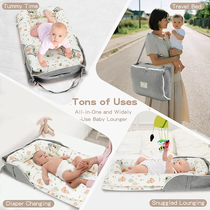 Baby Lounger, Portable Infant Lounger for Newborn, Adjustable Size Baby Nest for Infant 0-24 Months - Carousel