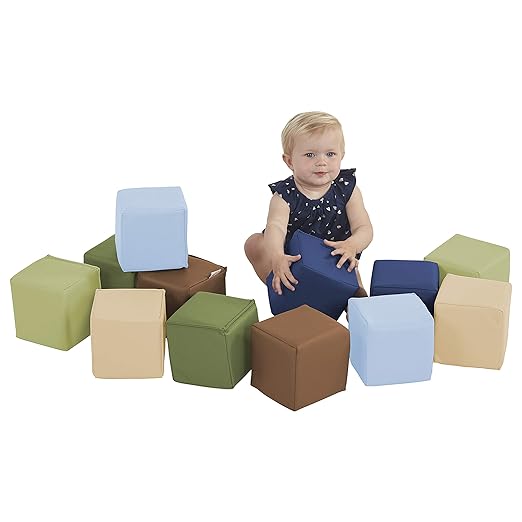 ECR4Kids SoftZone Patchwork Toddler Blocks, Foam Cubes, Earthtone, 12-Piece