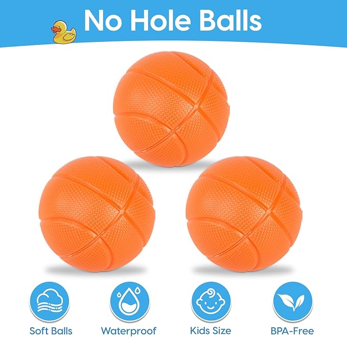 Bath Toys, Bathtub Basketball Hoop for Kids Toddlers, Bath Shower Toys for Kids, Strong Suction Cup Basketball Hoop & 3 Soft No-Hole Balls Set for Toddlers, Boys and Girls