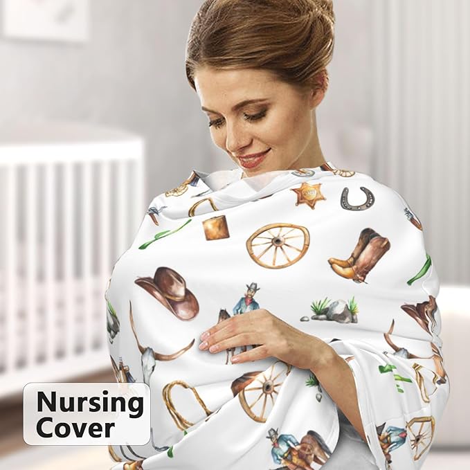 Western Carseat Covers Baby, Winter Carseat Cover for Baby, Minky Baby Car Seat Cover for Boy & Girl, Peekaboo Opening Car Seat Canopy for Newborn, Cowboy Multi Use Mom Nursing Cover