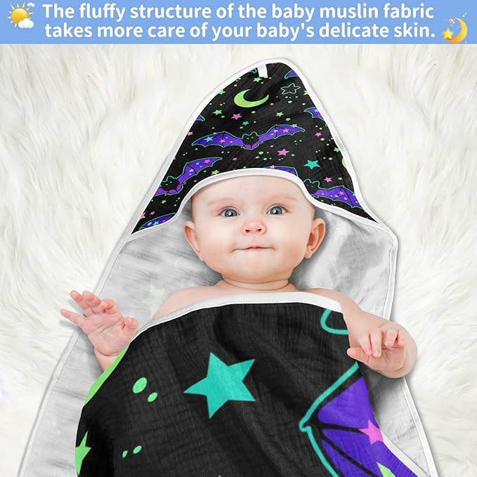 YETTASBIN Halloween Bat Baby Towel, Ultra Soft Absorbent Cotton Baby Hooded Bath Towel for Newborn Baby Boy Girl, Toddler, Infant Registry Gift - 35 x 35 Inch