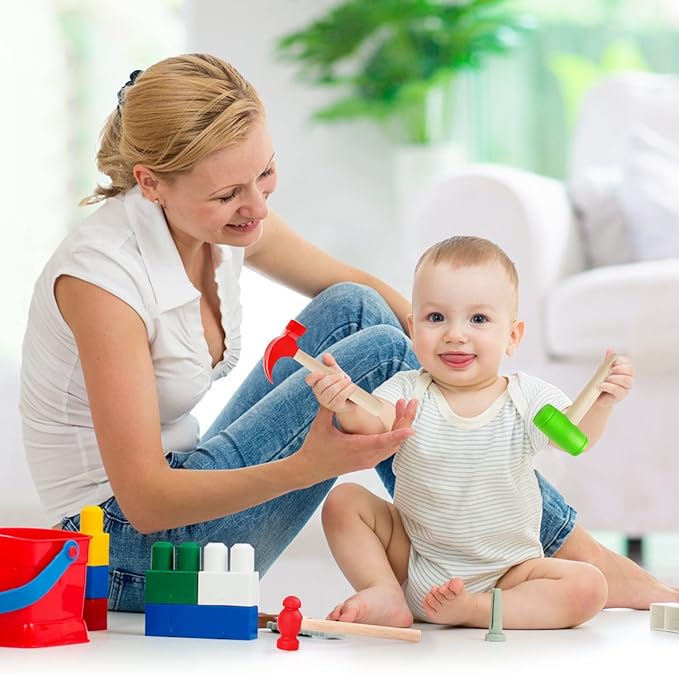 3pcs Wooden Mallet Toy Hammer Simulation Wooden Hammers Small Plastic Toddler Fake Hammer Portable Maintenance Kids Tools Toys Pretend for Boys Girls