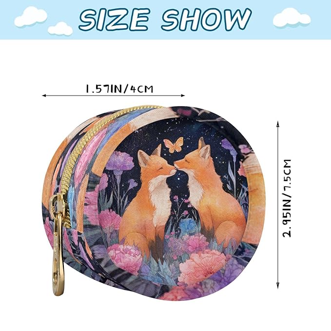 Pacifier Holder with Clip Pacifier Case for Diaper Bag Round Baby Pacifier Pouch Box Bag Portable Foxes Carnations Colorful