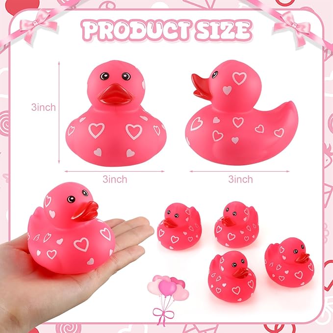 Jerify 20 Pcs 3 Inch Large Valentine's Day Rubber Ducks Bulk Valentine Large Pink Sweetheart Duckies Rubber Ducks for Bathtub Toys Party Favors Decorations Classroom Prizes Exchange Gifts