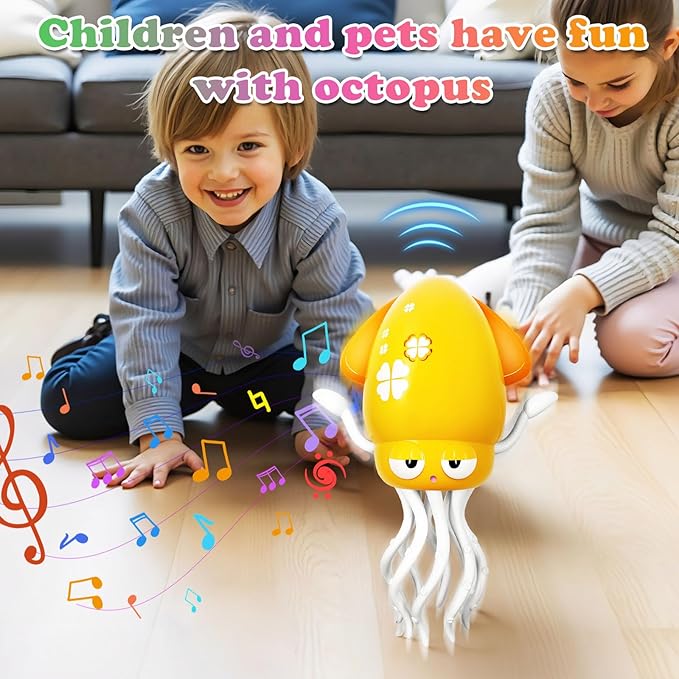 Electric Crawling Octopus Toy with LED Lights & Music, Crawling Dancing Automatic Obstacle Avoidance Octopus Sensor Toy, Stress Relief Gift for Kids Toddlers Indoor Play