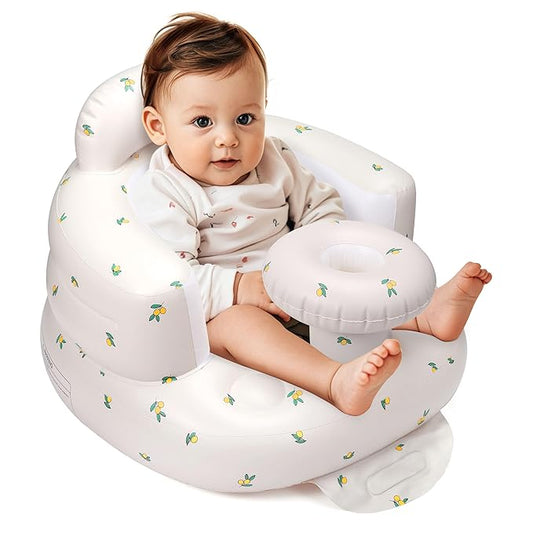 Inflatable Baby Seat for 3-36 Months, Back Support, Built-in Air Pump, Learning to Sit, Blow Up Floor Seat with Tray