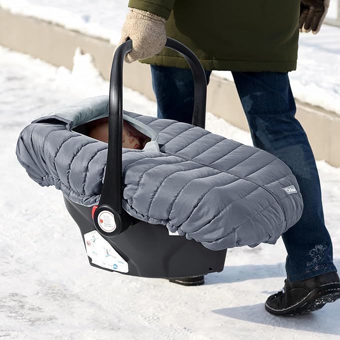 Orzbow Winter Car Seat Cover - Baby Car Seat Cocoon Cover for Boys & Girls, Warm Plush Carseat Canopy Cover to Protect Baby from Wind, Waterproof, Universal Fit for Infant Car Seat, Grey