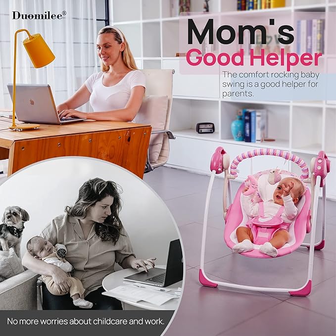 Baby Swings for Infants, Powered by Power Cord (Included) and Batteries for Indoor/Outdoor Use, Easy-Fold Infant Swing, Electric Baby Swing for 0-9 Months 6-25 lbs