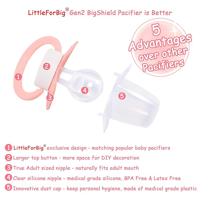 LittleForBig Bigshield Generation-II Adult Sized Pacifier Baby Cuties Pattern Pink Bunny