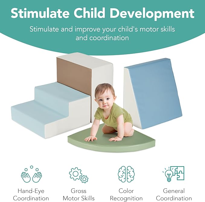 Best Choice Products Soft Foam Climbing Blocks for Toddlers, 4-Piece Baby Play Set, Easy-Clean Vinyl Foam Shapes, Safe Certified Materials, Early Learning Motor Skill Development Toy - Earth Tone