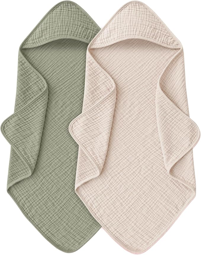 MairMore Muslin Baby Towels with Hood for Newborn 100% Cotton Baby Bath Towels Soft & Absorbent Hooded Baby Towel for Boys and Girls, Large Size - 32 * 32 Inches