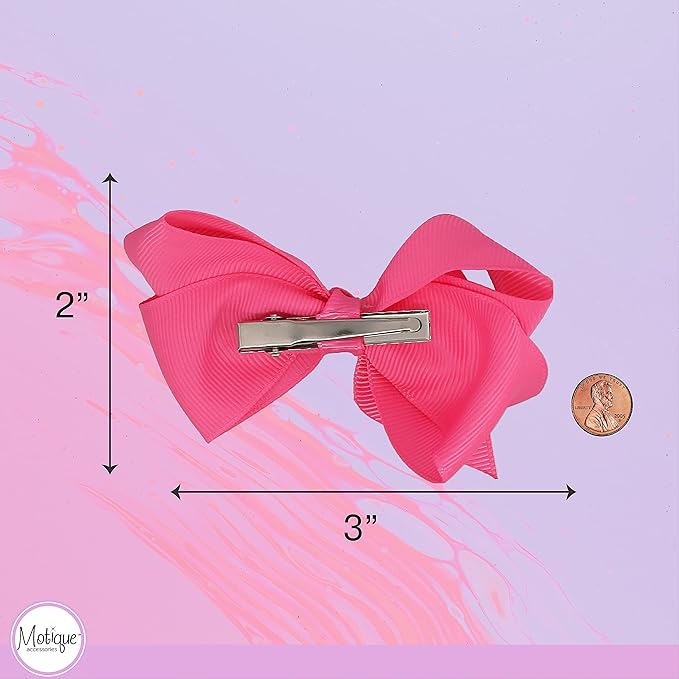 3 Inch Grosgrain Bow for Little Girls- Set of 2 (Pink)