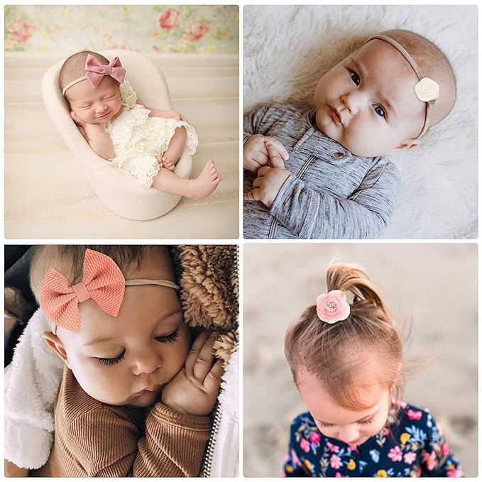 BQUBO Baby Girl Headbands with Bows Nylon Hairbands Handmade Hair Accessories for Newborn Infant Toddlers 10 Pack