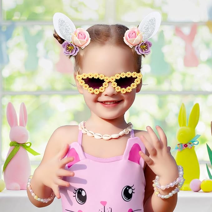 Easter Velvet Bow Hair Clips for Baby Girls Alligator Bow Clip Easter Bunny Ears Flower Clips Hairpin Easter Hair Accessories for Infant Toddler White