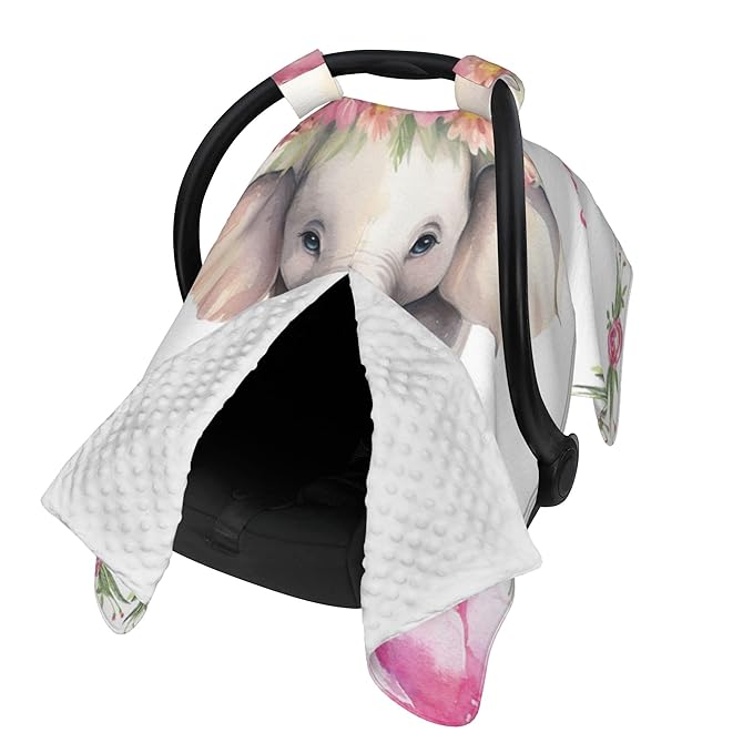 Personalized Baby Car Seat Canopy with Name Custom Minky Elephant Car Seat Covers Nursing Cover for Breastfeeding Multi-Use Cover Infant Carrier Carseat Winter Cover for Newborn Girls Boys
