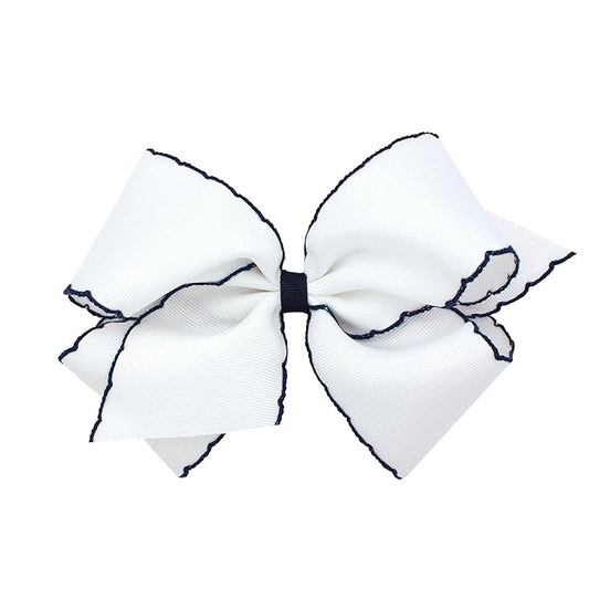 Wee Ones Girls' Classic Grosgrain Moonstitch Edge Hair Bow, No-Slip Hair Clip, Handmade, White Milenium Blue, King