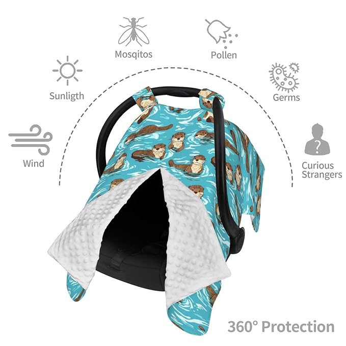 Ocean Adorable Otters Baby Car Seat Canopy Nursing Cover for Newborn Car Seat Breastfeeding Covers Blanket Newborn Shower Gift