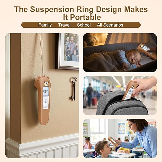 Bear Silicone Case Compatible with GoodBaby Thermometer for Adults and Kids, Cute Cartoon Thermometer Protective Case, Help Restless Baby Temperature, for Travel, Home and Outdoor (Brown)