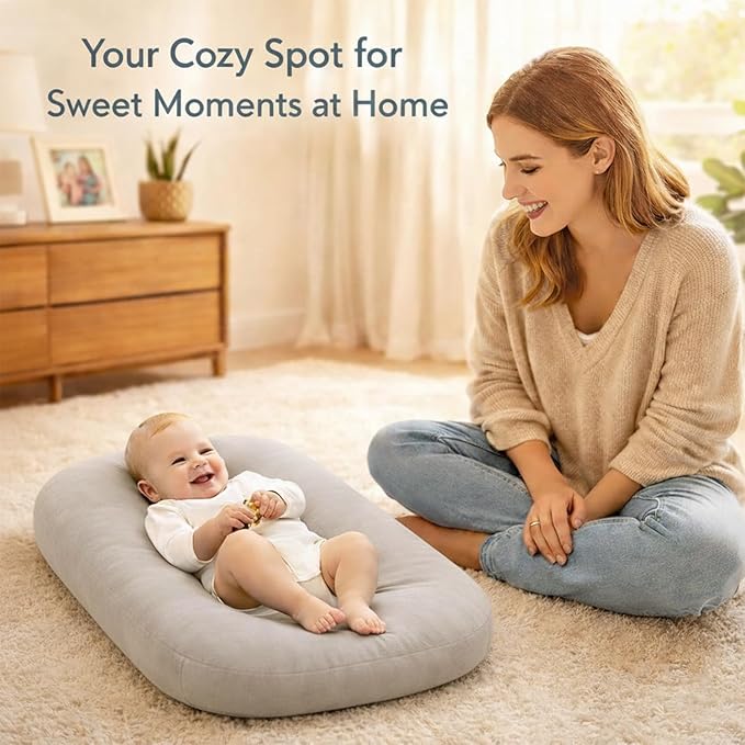 Baby Lounger Play Mat,Baby Lounger for Newborn Tummy Time for Babies in Flat Surface,0° Angle Newborn Loungers Babies Nest for Boys & Girls 0-12 Months(English Apricot)