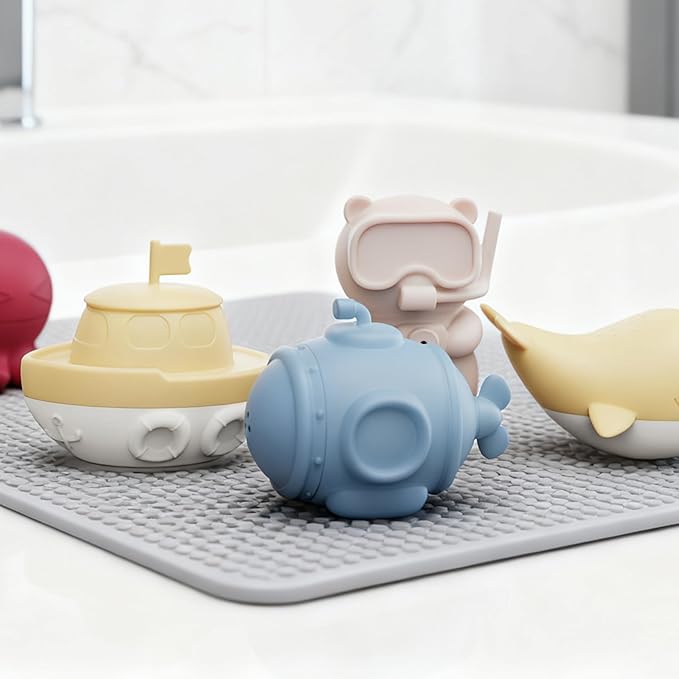 MarcZero Ocean Silicone Bath Toys 8Pcs for Toddlers Kids Babies,Bathtub Water Toys,Soft Squeezable Easy-Grip Pool Toys Set (Yellow)
