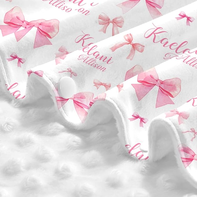 Personalized Baby Car Seat Canopy for Babies, Custom Name Pink Bow Baby Car Seat Covers for Girls, Opening Minky Nursing Breastfeeding Cover for Infant, Carseat Canopies for Newborn
