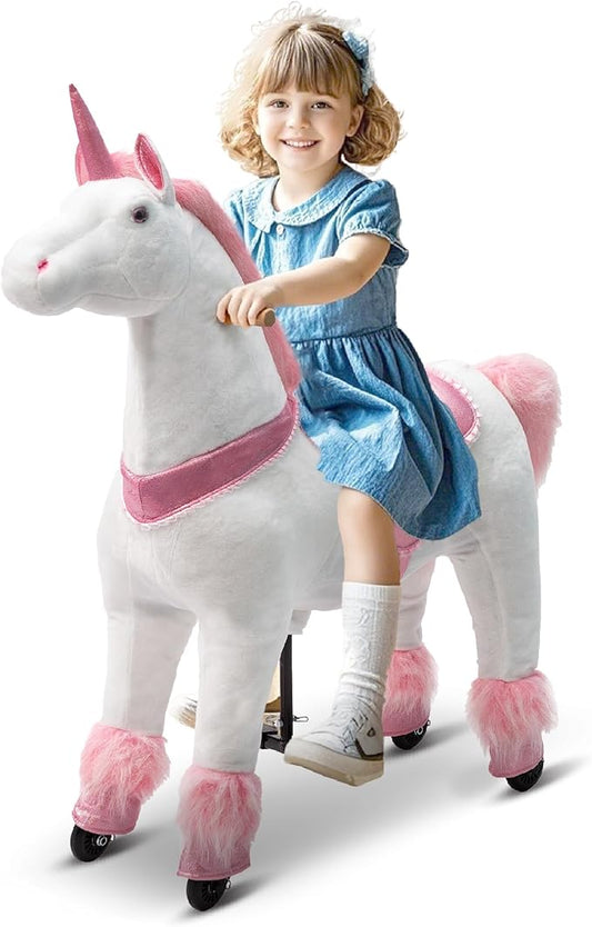 Pipleo Ride on Unicorn Toy for Kids 4 to 9 Years, Unicorn Ride on Toy, Ride on Unicorn Mechanical Plush Animal, No Battery or Electricity, Max Load 165 LBS - Pink