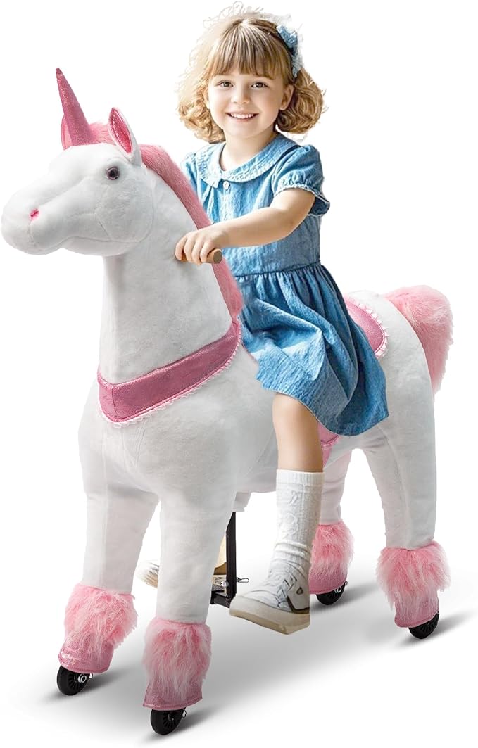 Pipleo Ride on Unicorn on Toys, Unicorn Ride on for Girls 6 to Adult, Ride on Unicorn Toys, Unicorn Rider Mechanical Walking Action Plush Animal, No Battery or Electricity, Max Load 187 LBS - Pink