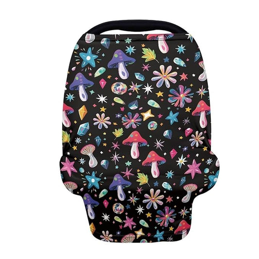 AFPANQZ Colorful Mushroom Nursing Cover Breastfeeding Scarf Baby Car Seat Covers Infant Stroller Cover Carseat Canopy for Girls and Boys Lightweight Breathable for Outdoor Walking Traveling