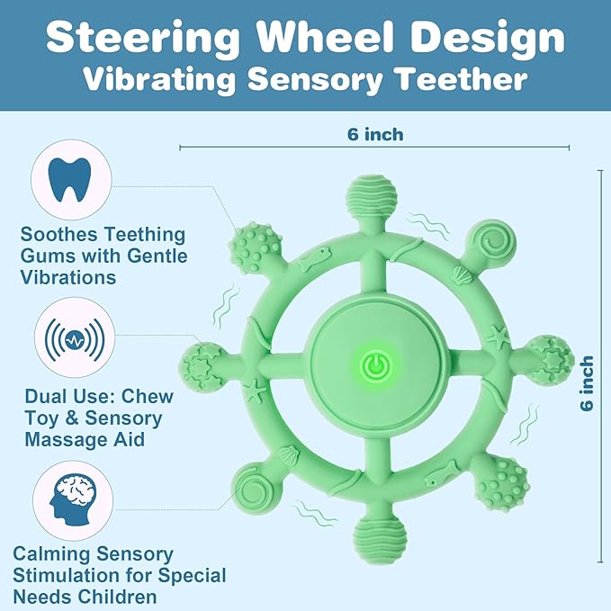 YOFUN 3-Speed Vibrating Baby Teether – Soothing Silicone Teething Toy for Infants 3M+, Food-Grade, USB Rechargeable – Soft & Safe Gum Relief for Babies (Green)