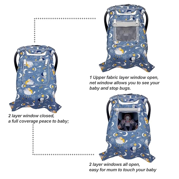 Car Seat Covers for Babies & Newborn Nursing Cover, Multi in 1 Cozy Baby car seat Covers-carseat Canopy, All Seasons Winter Suitable, smart Opening, Sturdy Fasten Loop, Neutral, Cotton & White Minky;