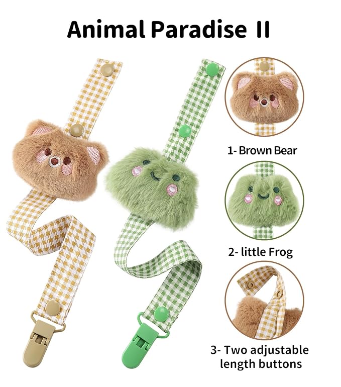 CutiePlusU Adult Pacifier Clip Adult Size Pacifier Holder Clip 4 Pack- Animal Paradise
