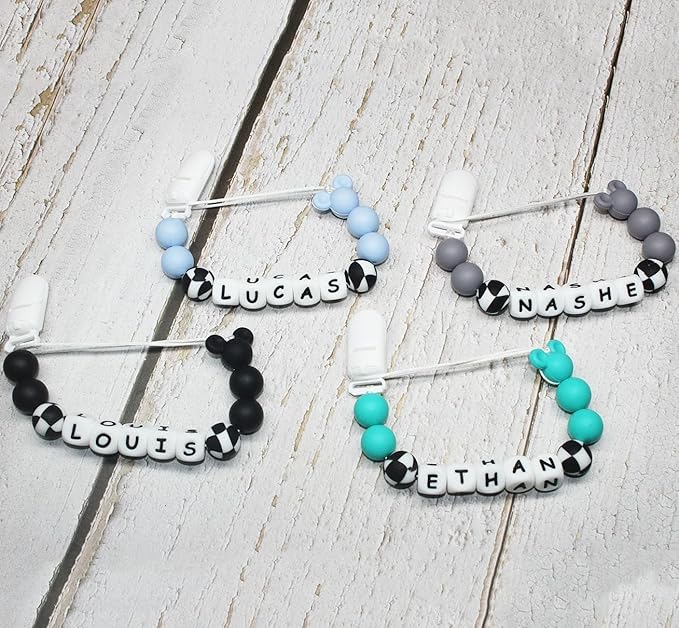Personalized Pacifier Clip with Name Black Checkered Pacifier Holder Custom Name for Boy Mom Gift (Checkered)