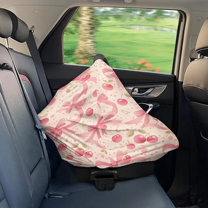 AFPANQZ Cherry Pin Bowknot Baby Car Seat Cover Canopy and Nursing Cover Infant Car Canopy Spring Autumn Winter Snug Warm Breathable Windproof Open Peep Top