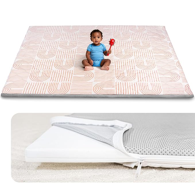 Foam Baby Play Mat 71x59, Removable and Machine Washable Cover, Thicken Cushioning Playmat and Perfect for Playpen, Non-Slip Bottom, Easy to Clean for Infants, Toddlers & Babies(Rainbow)